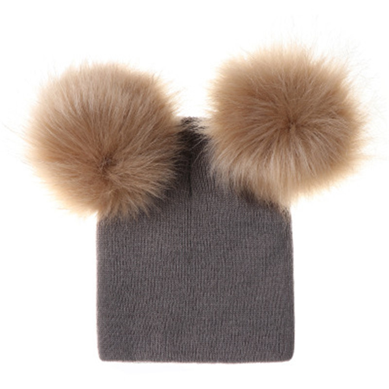 Double Pom Pom Beanie Hat For Kids